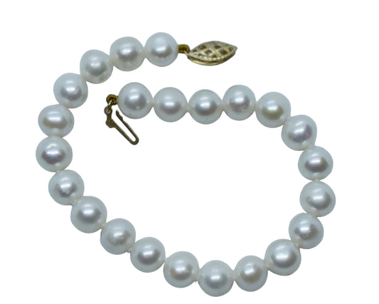 Vintage 14k Yellow Gold Pearl Bracelet 7 1/2"