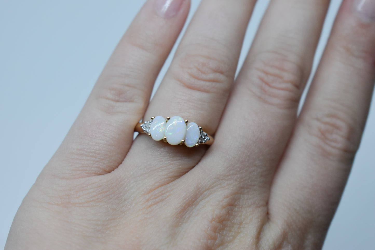 Vintage 10k Yellow Gold Opal and Diamond Ring Size 7