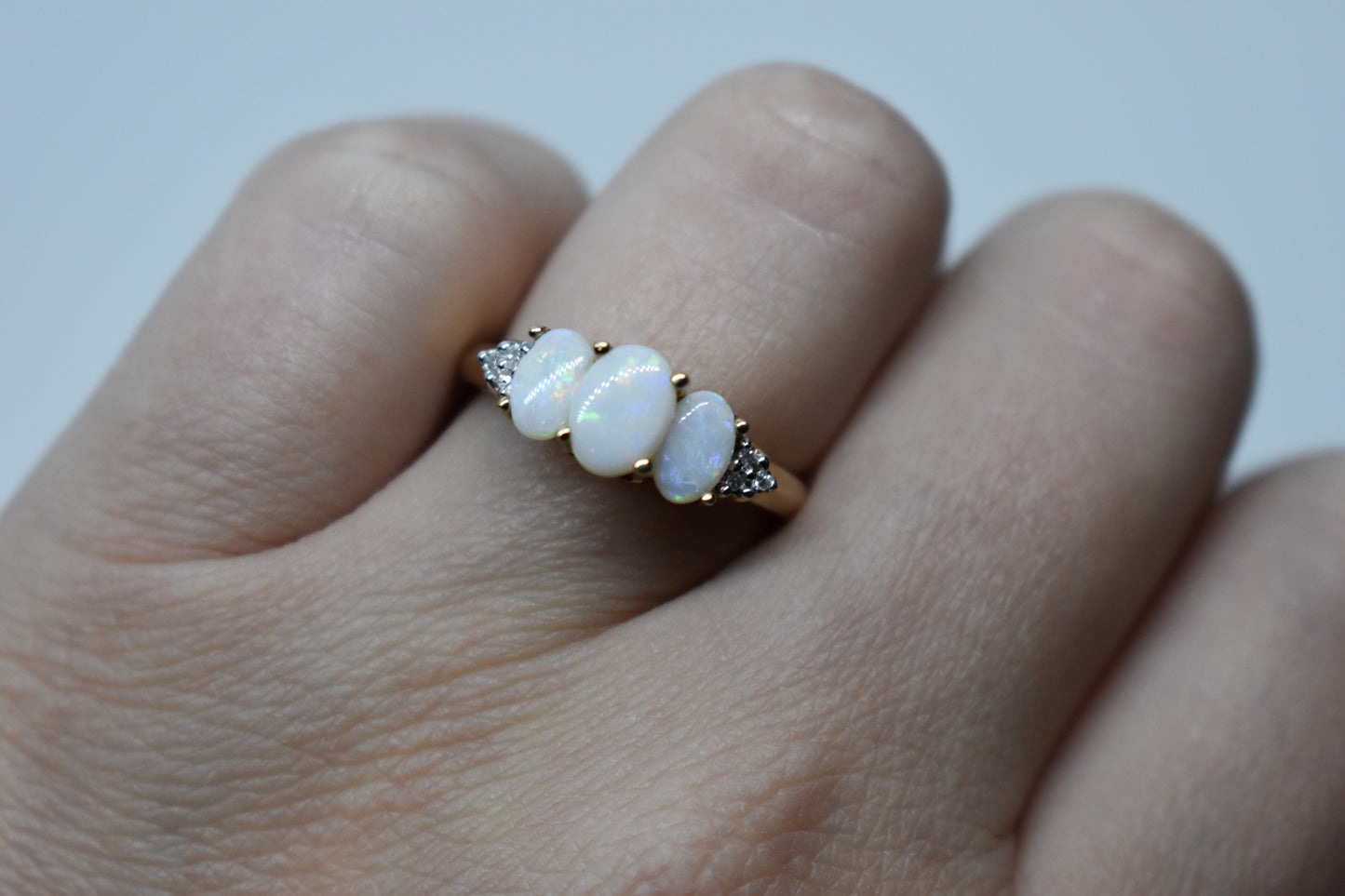 Vintage 10k Yellow Gold Opal and Diamond Ring Size 7