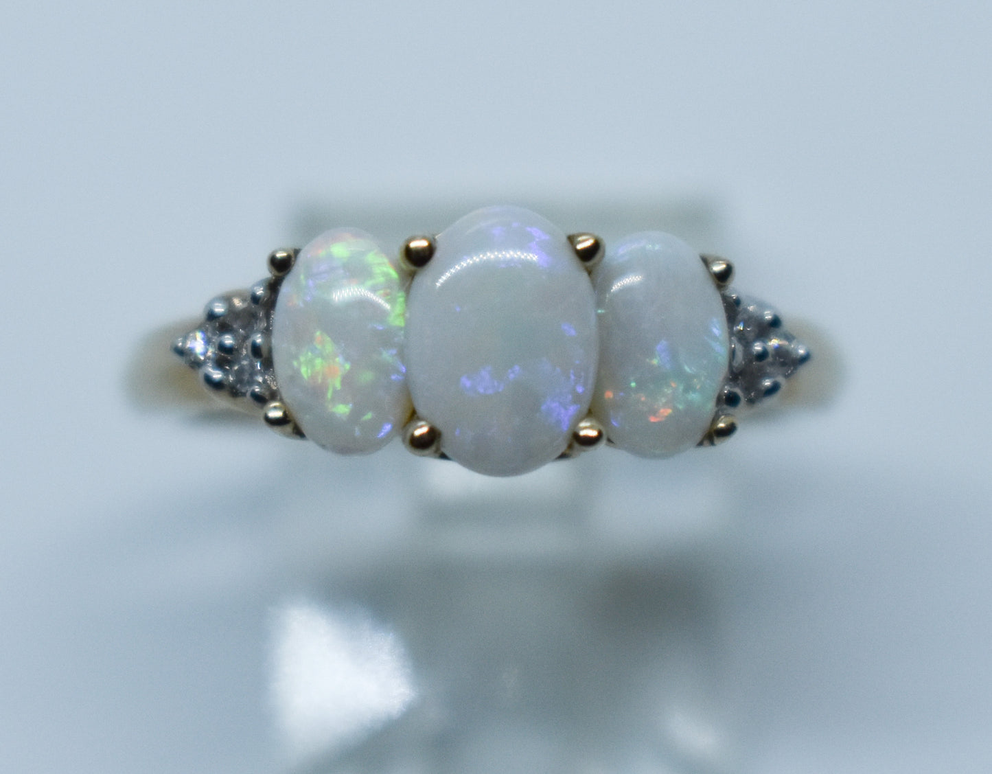 Vintage 10k Yellow Gold Opal and Diamond Ring Size 7