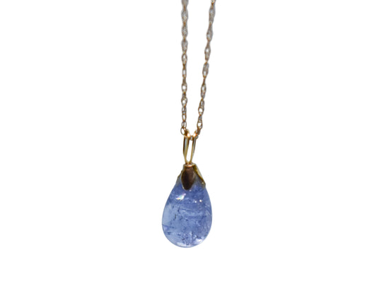 Vintage 14k Yellow Gold Teardrop Tanzanite Pendant Necklace 18"