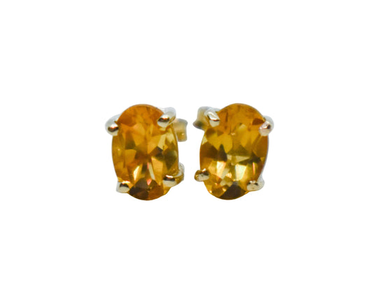 Vintage 14k Yellow Gold Oval Citrine Earrings