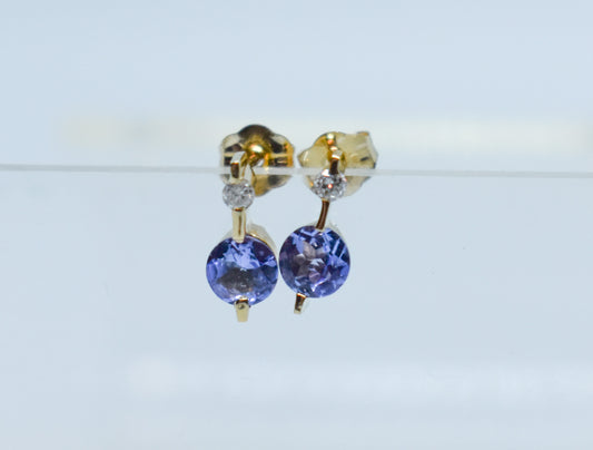 Vintage 14k Yellow Gold Tanzanite & Diamond Stud Earrings