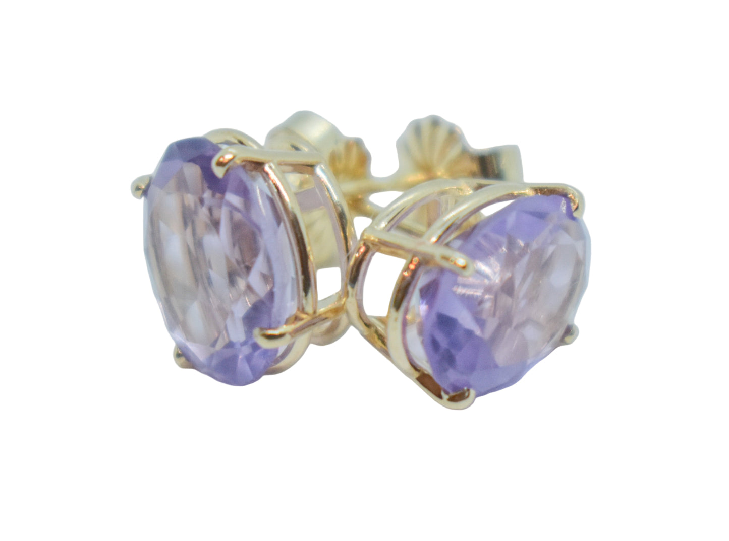 Vintage 14k Yellow Gold Amethyst Stud Earrings 2.5CTW