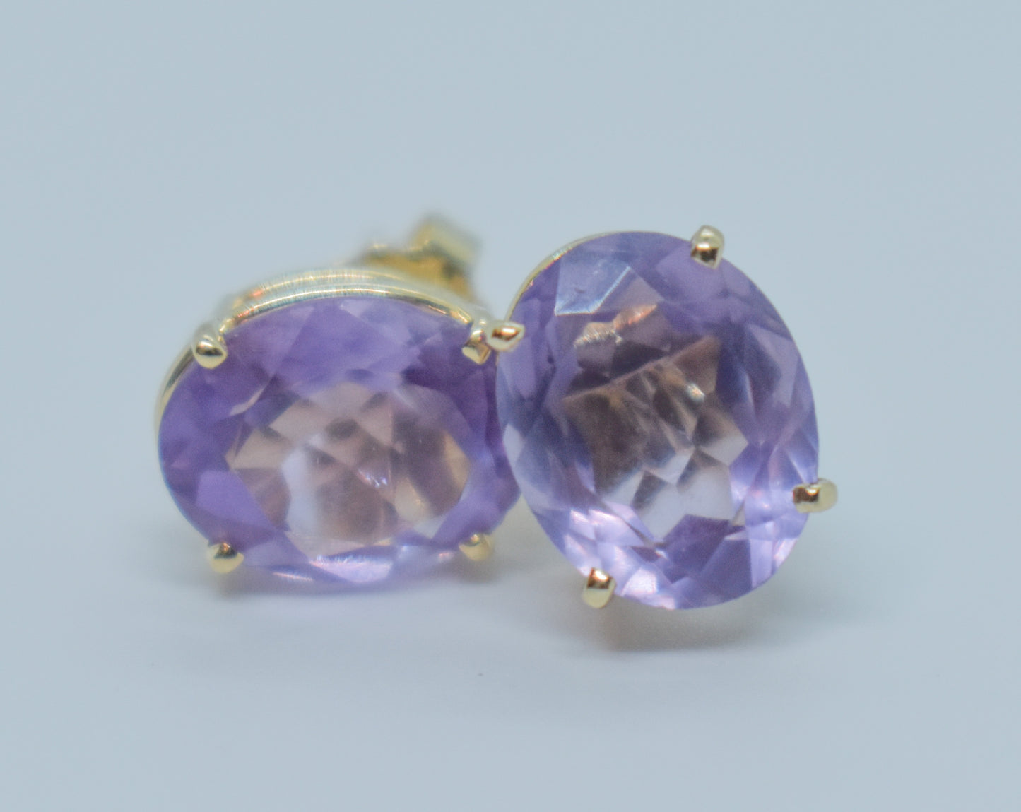 Vintage 14k Yellow Gold Amethyst Stud Earrings 2.5CTW