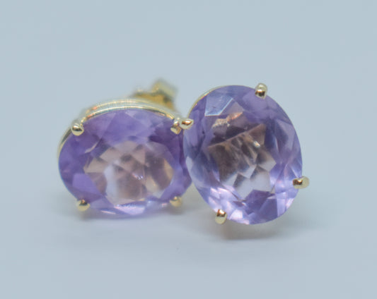 Vintage 14k Yellow Gold Amethyst Stud Earrings 2.5CTW