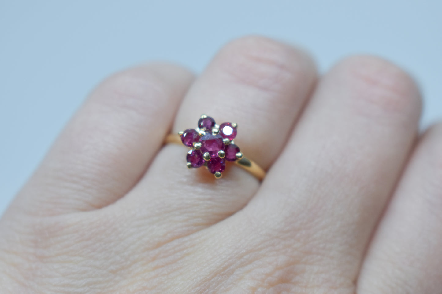 Vintage 14k Yellow Gold Ruby Flower Ring Size 5 3/4
