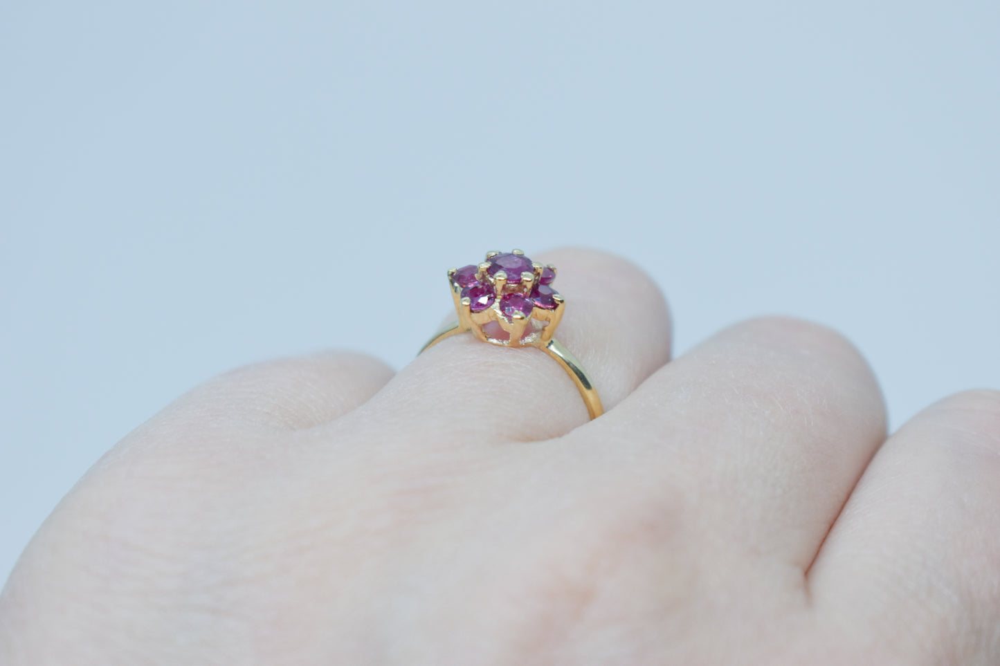 Vintage 14k Yellow Gold Ruby Flower Ring Size 5 3/4