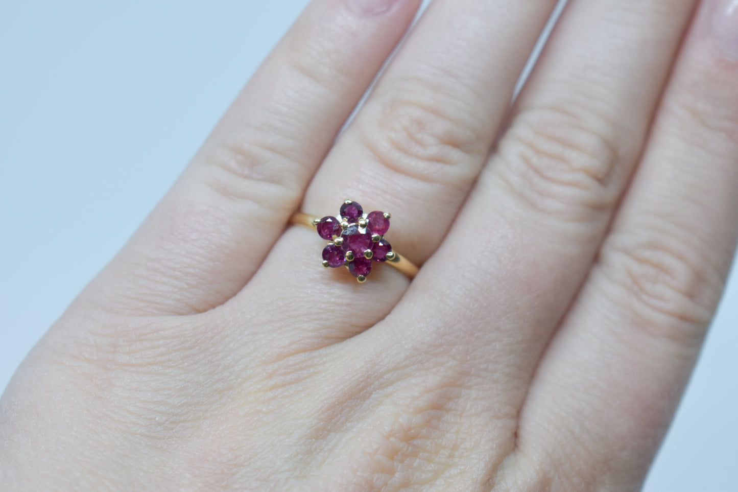Vintage 14k Yellow Gold Ruby Flower Ring Size 5 3/4