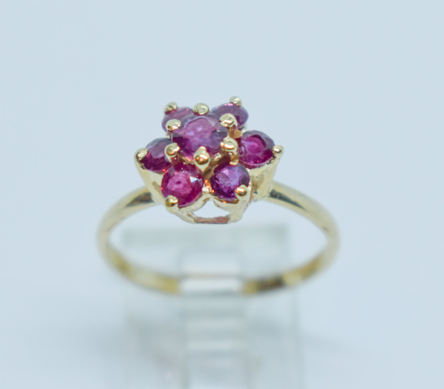 Vintage 14k Yellow Gold Ruby Flower Ring Size 5 3/4