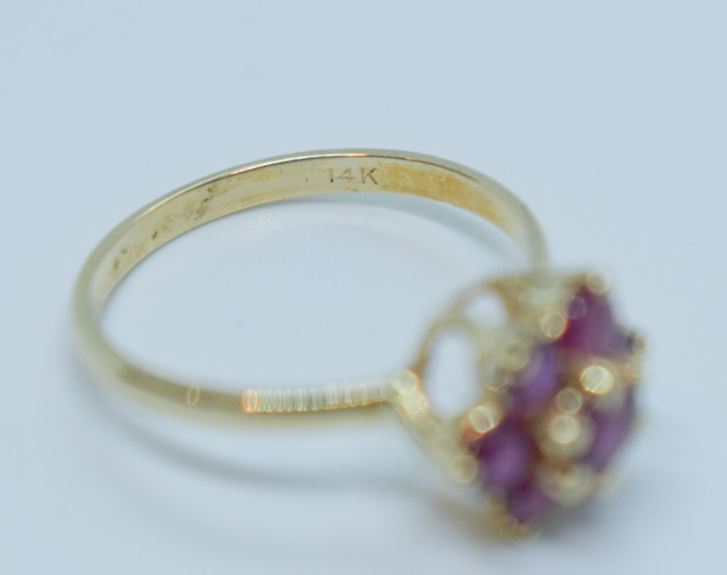 Vintage 14k Yellow Gold Ruby Flower Ring Size 5 3/4