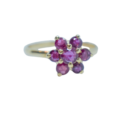 Vintage 14k Yellow Gold Ruby Flower Ring Size 5 3/4