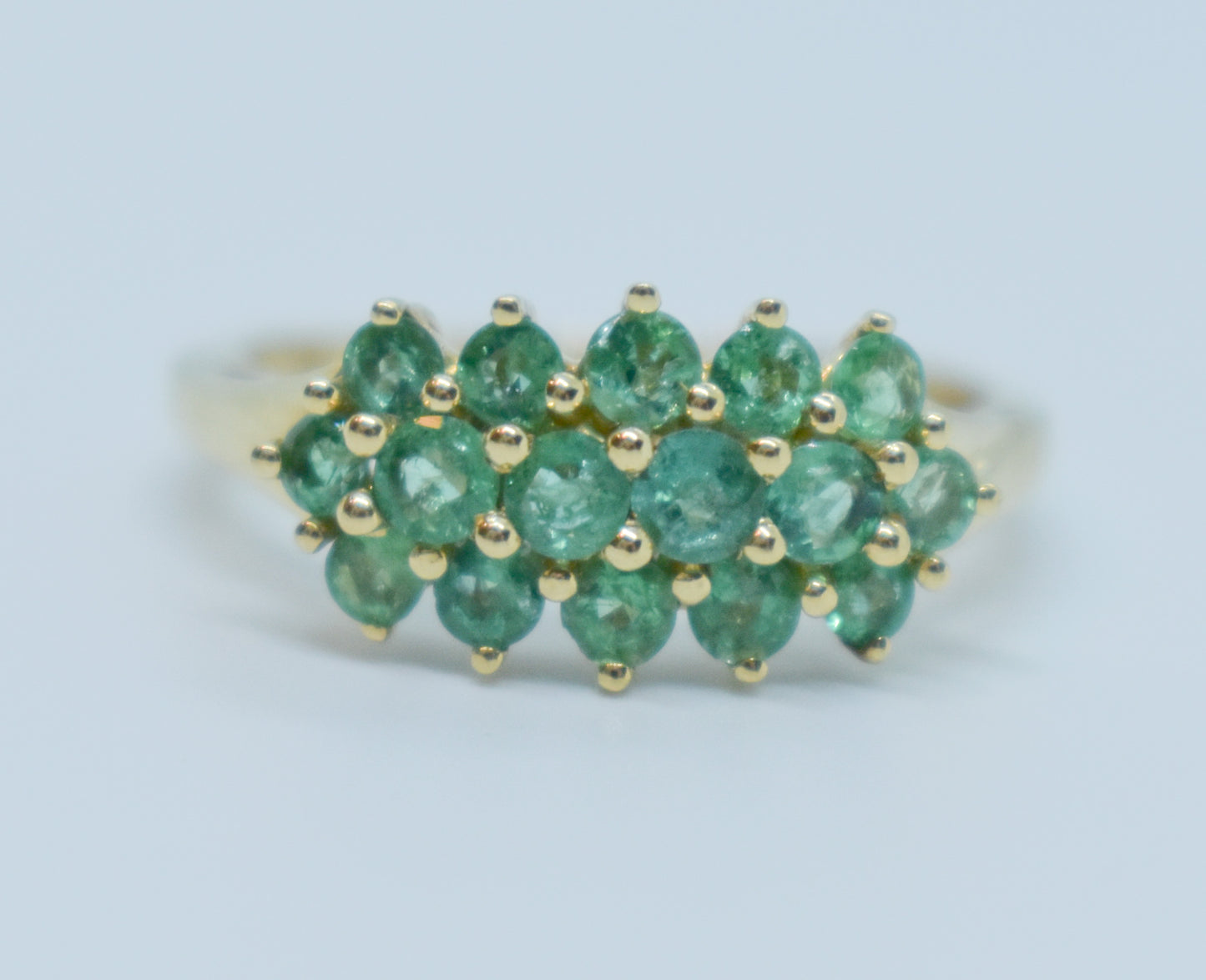 Vintage 14k Yellow Gold Emerald Cluster Ring Size 7 1/4