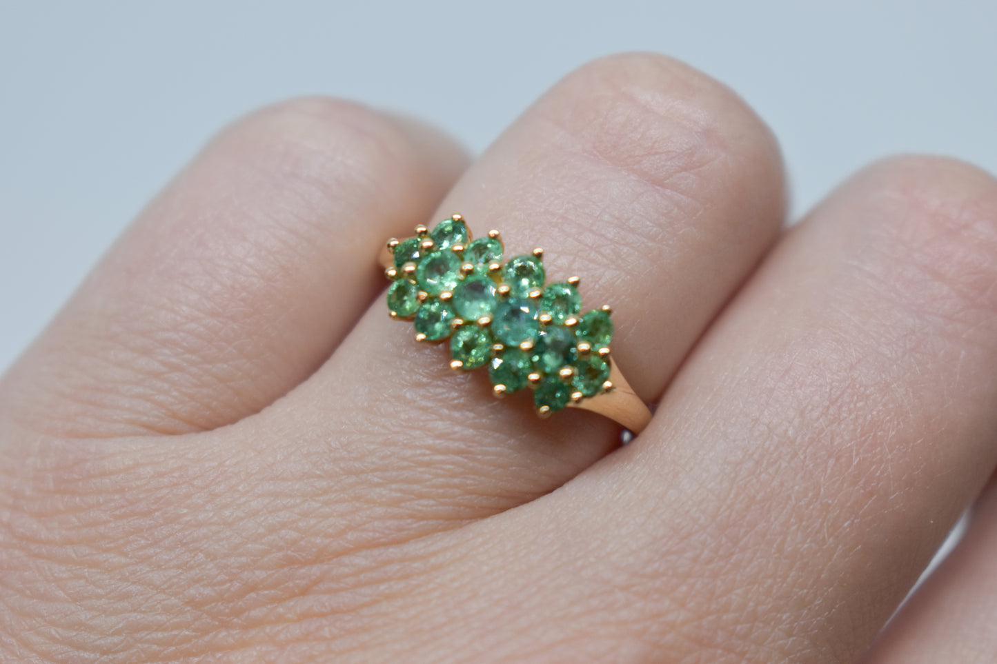 Vintage 14k Yellow Gold Emerald Cluster Ring Size 7 1/4
