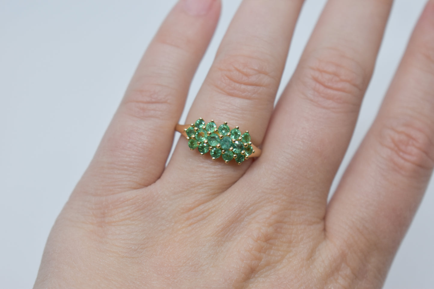 Vintage 14k Yellow Gold Emerald Cluster Ring Size 7 1/4