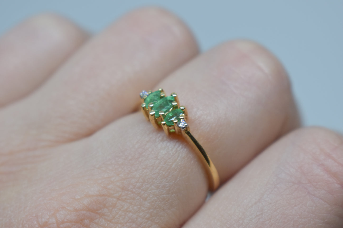 Vintage 14k Yellow Gold Emerald & Diamond Ring Size 7 3/4