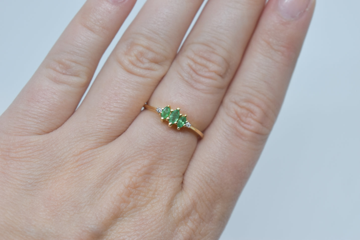 Vintage 14k Yellow Gold Emerald & Diamond Ring Size 7 3/4