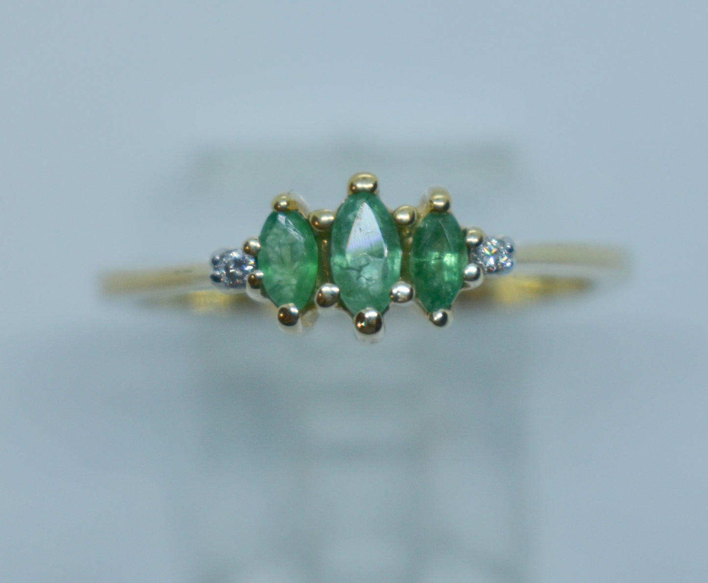 Vintage 14k Yellow Gold Emerald & Diamond Ring Size 7 3/4
