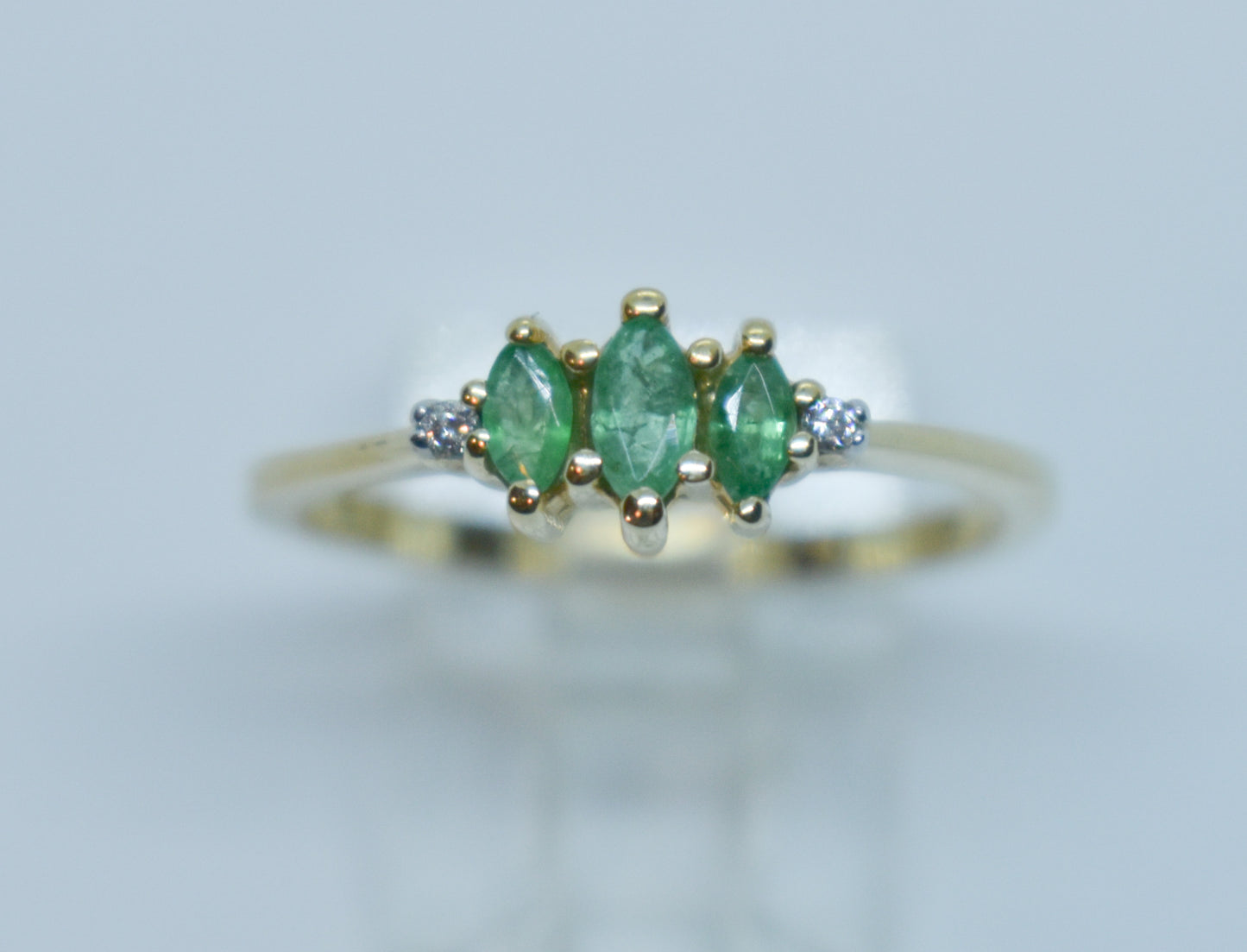 Vintage 14k Yellow Gold Emerald & Diamond Ring Size 7 3/4