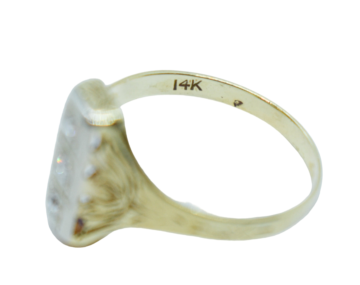 Antique 14k Yellow Gold Diamond Engraved Art Deco Dinner Ring Size 7