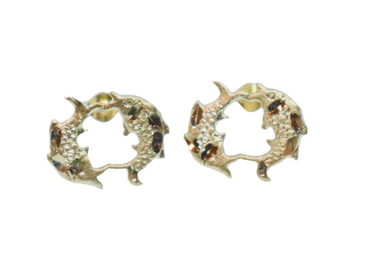 Vintage 14k Yellow Gold Pisces Zodiac Stud Earrings