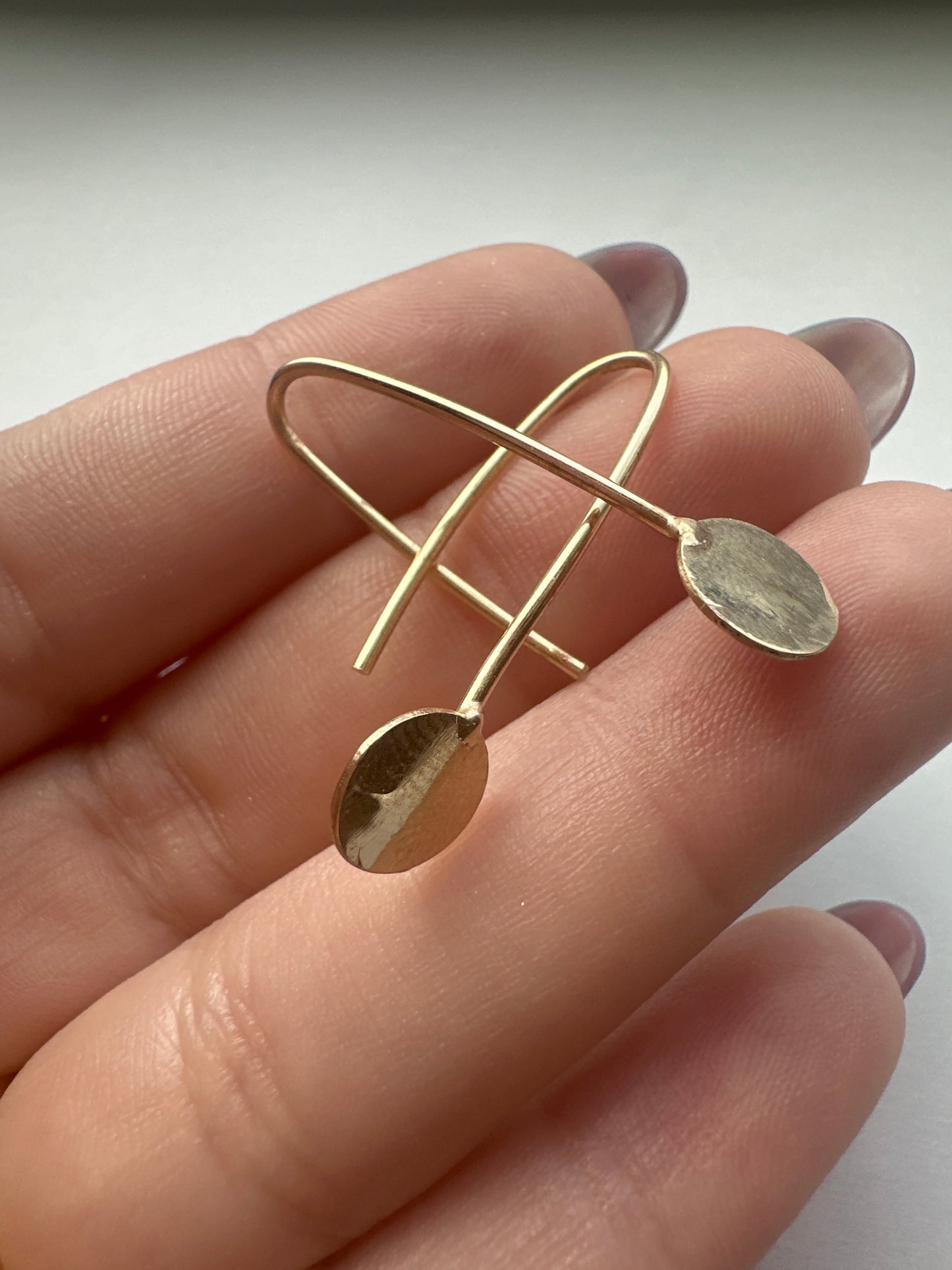 Handmade 14k Yellow Gold Circle dangle wire Earrings