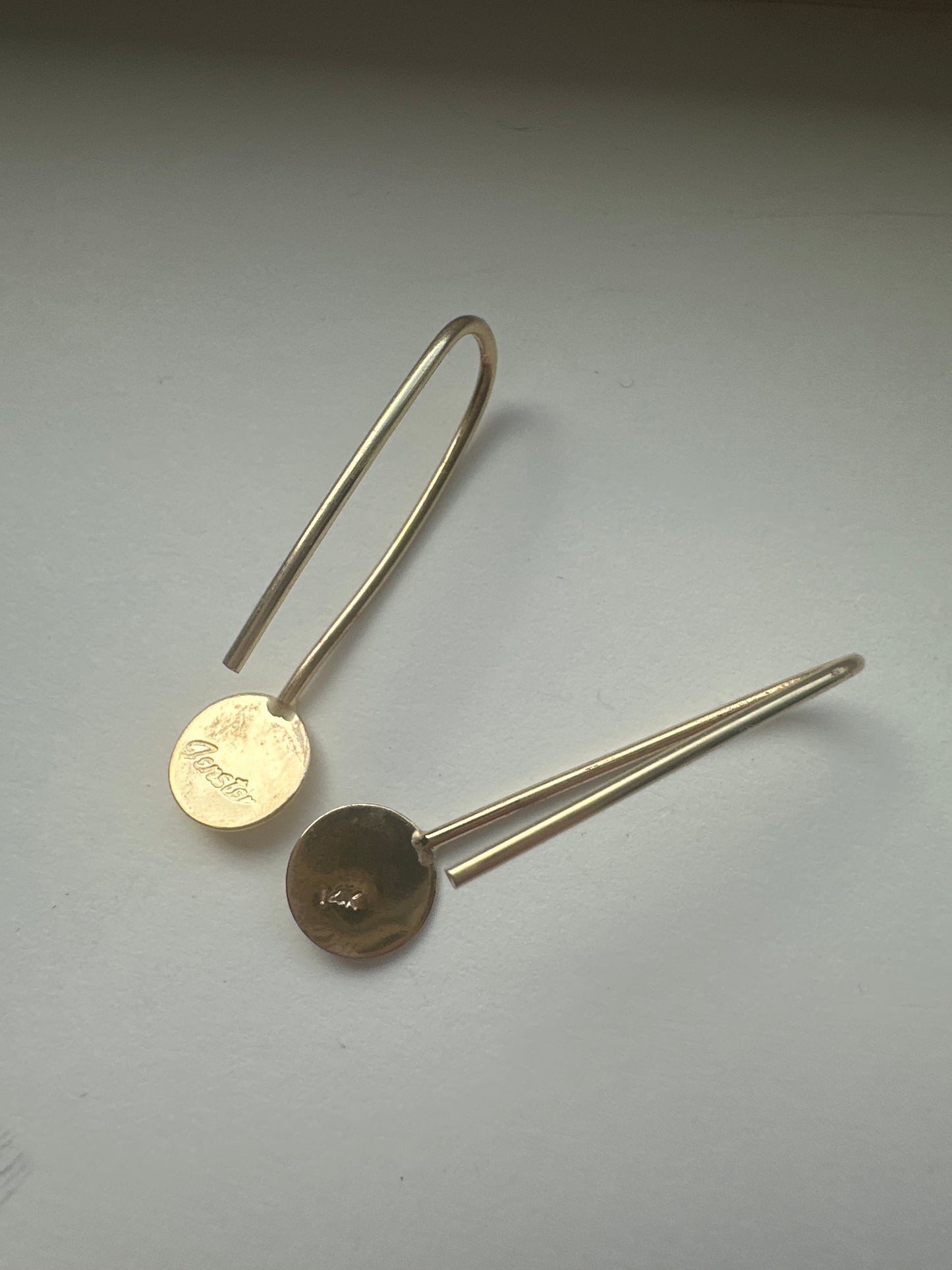 Handmade 14k Yellow Gold Circle dangle wire Earrings