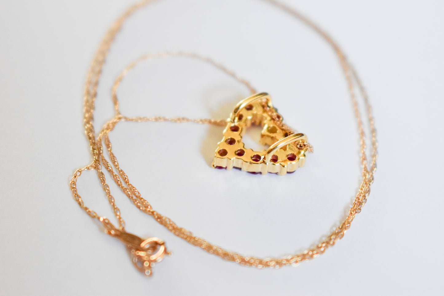 Vintage 14k Yellow Gold Ruby and Diamond Heart Pendant on Dainty Chain Necklace