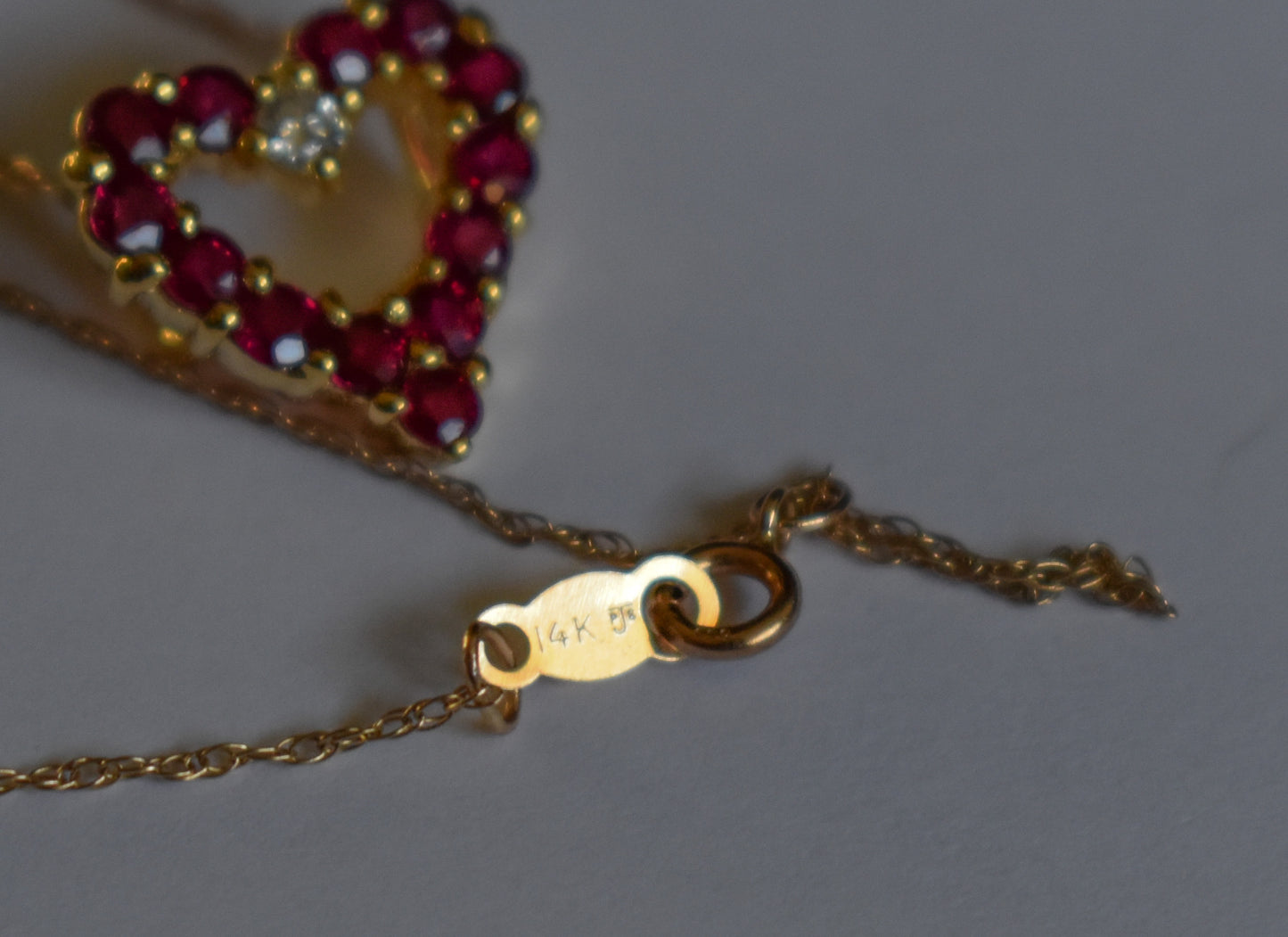 Vintage 14k Yellow Gold Ruby and Diamond Heart Pendant on Dainty Chain Necklace