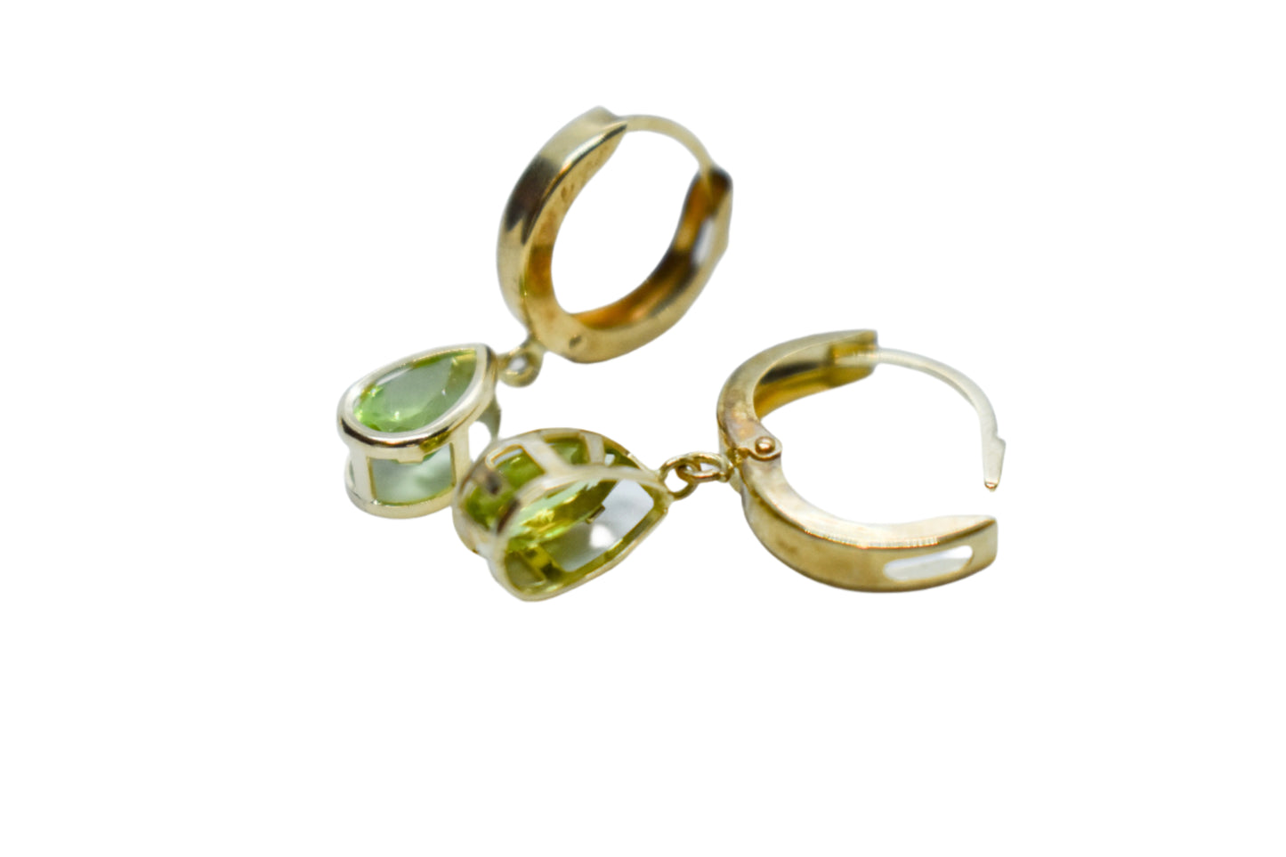Vintage 14K Yellow Gold Peridot Huggie Hoop Earrings