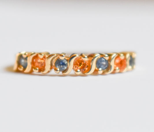 Vintage 14k Yellow Gold Michael Anthony Yellow and Blue Sapphire Band Ring 6 1/4