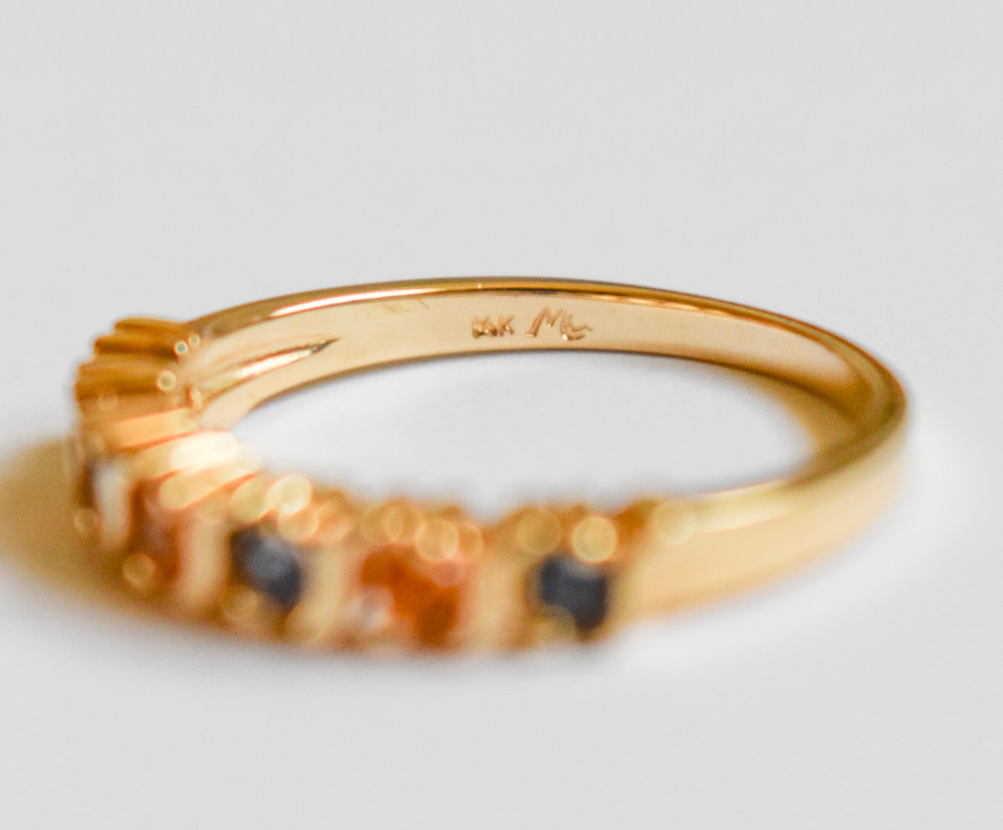 Vintage 14k Yellow Gold Michael Anthony Yellow and Blue Sapphire Band Ring 6 1/4
