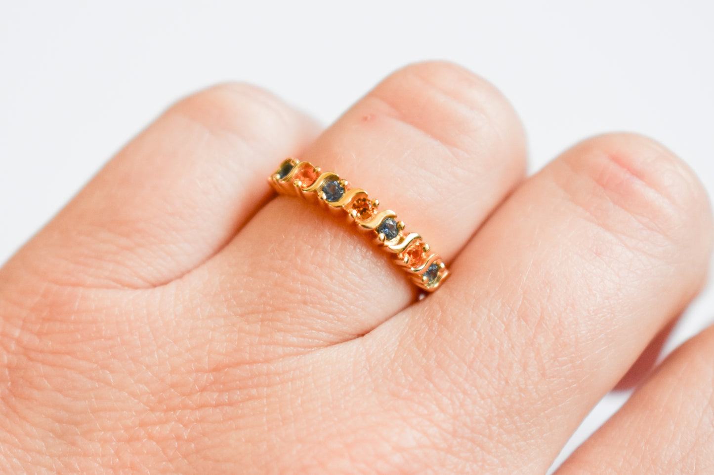 Vintage 14k Yellow Gold Michael Anthony Yellow and Blue Sapphire Band Ring 6 1/4