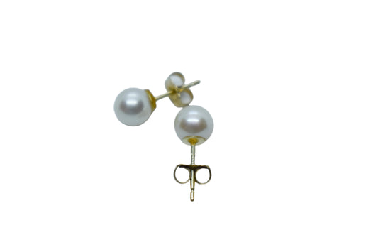 Vintage 14k Yellow Gold 6mm Pearl Stud Earrings