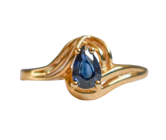 Vintage 14k Yellow Gold Pear Shaped Sapphire Ring Size 7 1/4