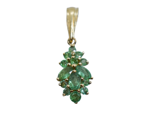 Vintage 14k Yellow Gold Emerald Cluster Pendant