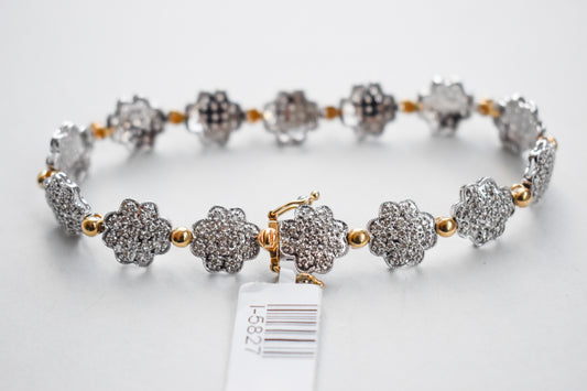 Vintage Estate 14k Two-Tone Gold Diamond Flower Bracelet 7 1/4"