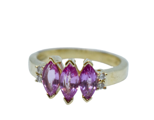 Vintage 14k Yellow Gold Pink Sapphire and Diamond Ring Size 6