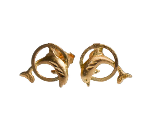 Vintage 14k Yellow Gold Dolphin Stud Earrings