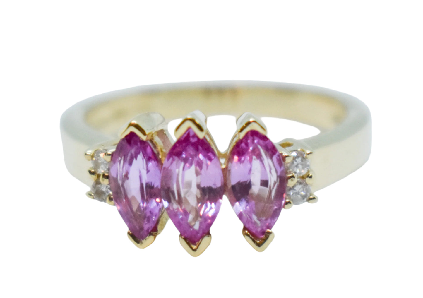 Vintage 14k Yellow Gold Pink Sapphire and Diamond Ring Size 6
