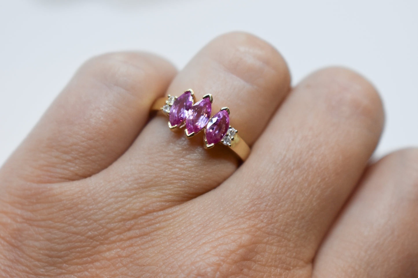 Vintage 14k Yellow Gold Pink Sapphire and Diamond Ring Size 6