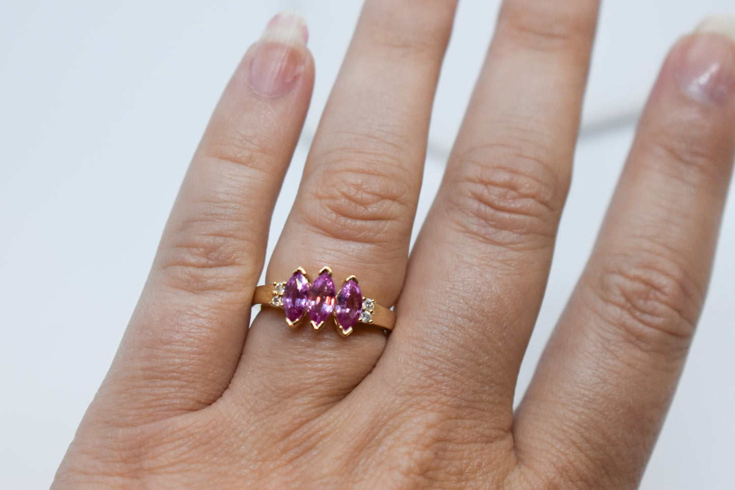 Vintage 14k Yellow Gold Pink Sapphire and Diamond Ring Size 6