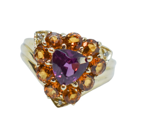 Vintage Tourmaline Citrine and Diamond Cluster Ring Size 6