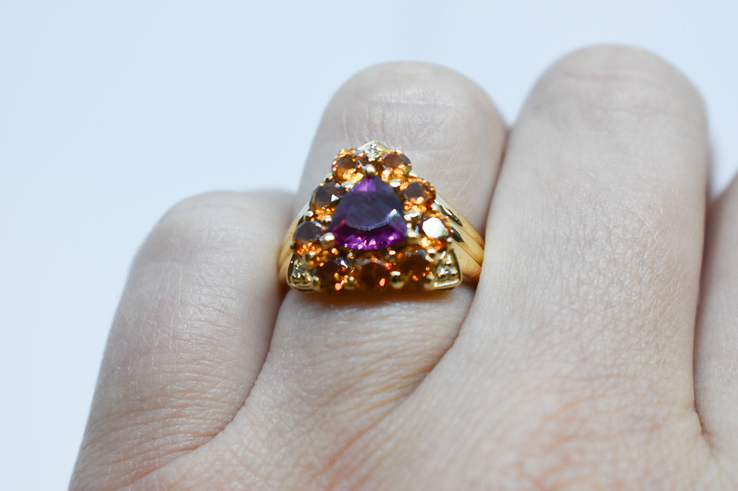 Vintage Tourmaline Citrine and Diamond Cluster Ring Size 6
