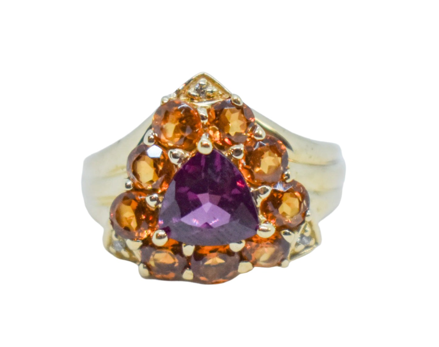 Vintage Tourmaline Citrine and Diamond Cluster Ring Size 6