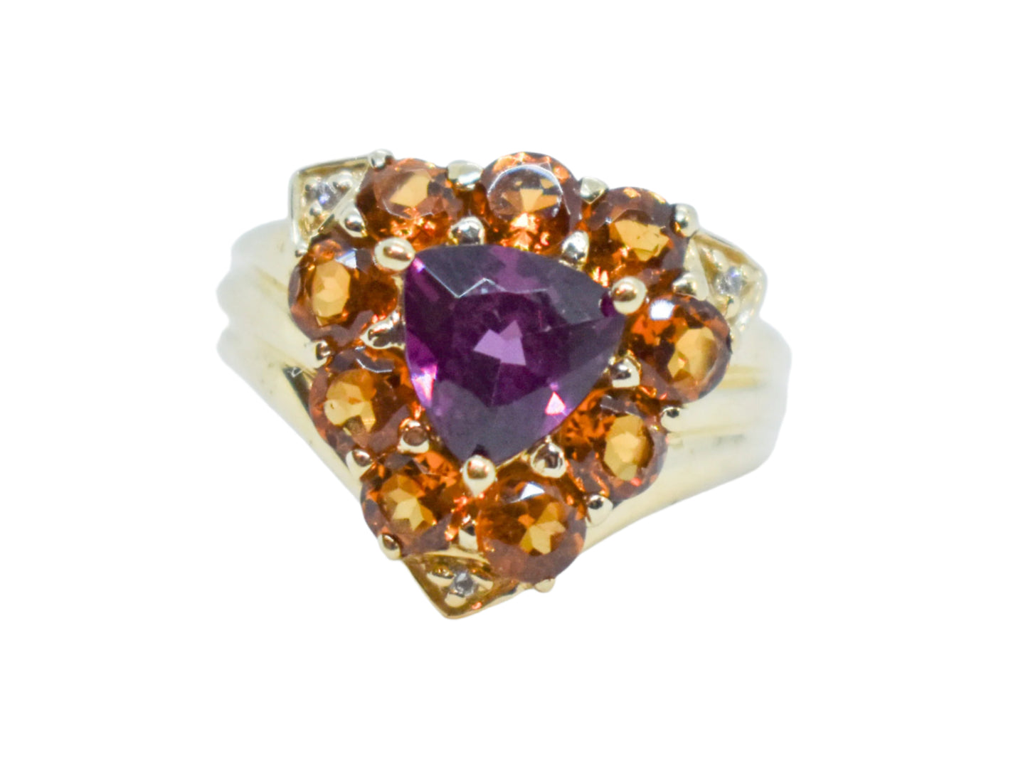 Vintage Tourmaline Citrine and Diamond Cluster Ring Size 6