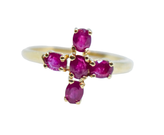 Vintage 14k Gold Ruby Cross Ring – Size 6 3/4