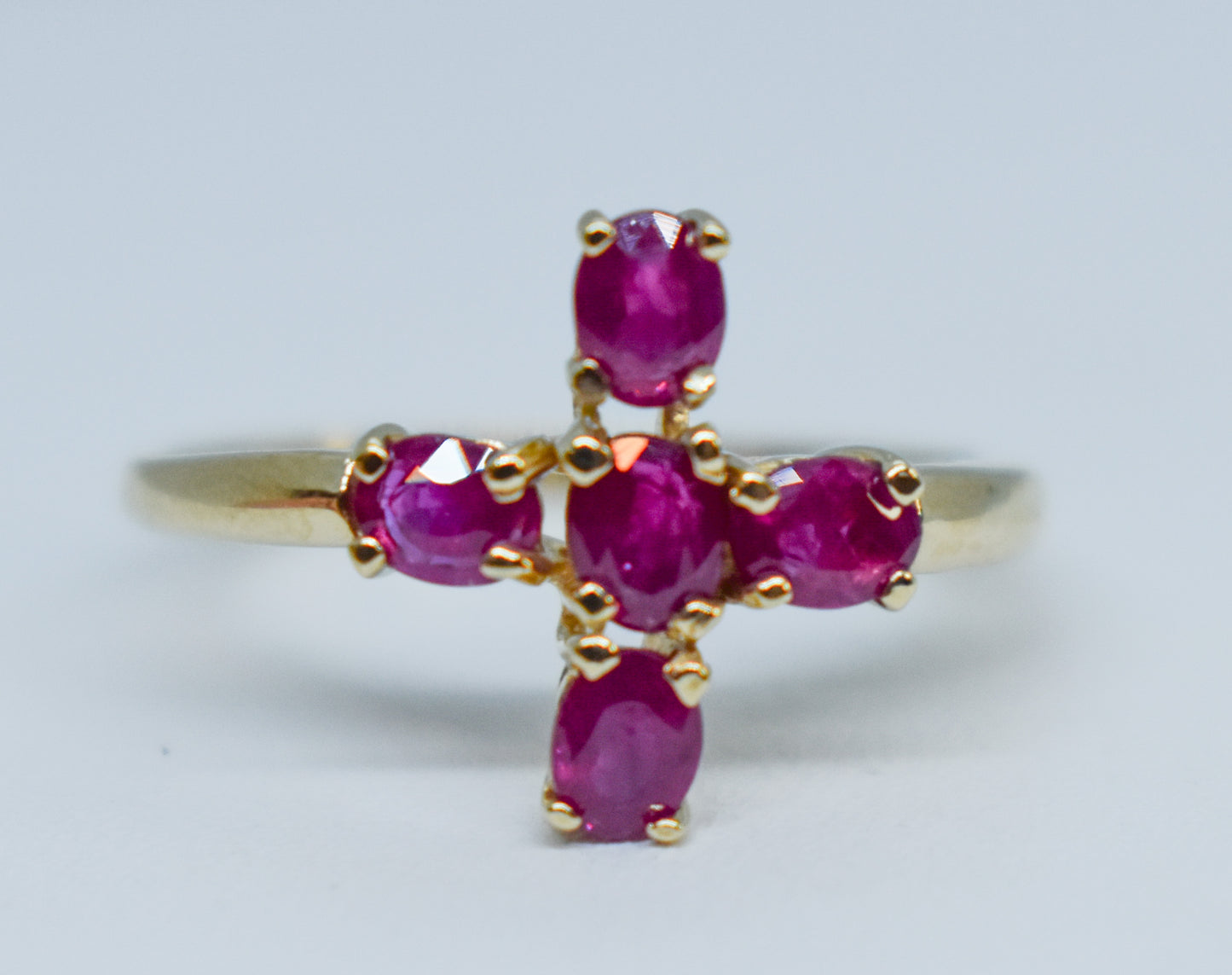 Vintage 14k Gold Ruby Cross Ring – Size 6 3/4