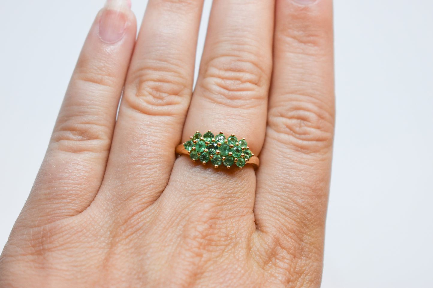 Vintage 14k Yellow Gold Emerald Cluster Ring Size 7 1/4