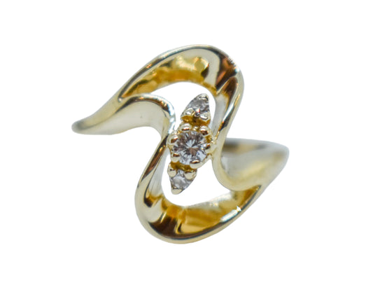 Vintage 14k Yellow Gold Diamond Swirl Ring Size 6